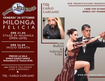 STAGE & SERATA | MILONGA FELICIA VENERDI’ 20 OTT con Ruben & Sabrina Veliz